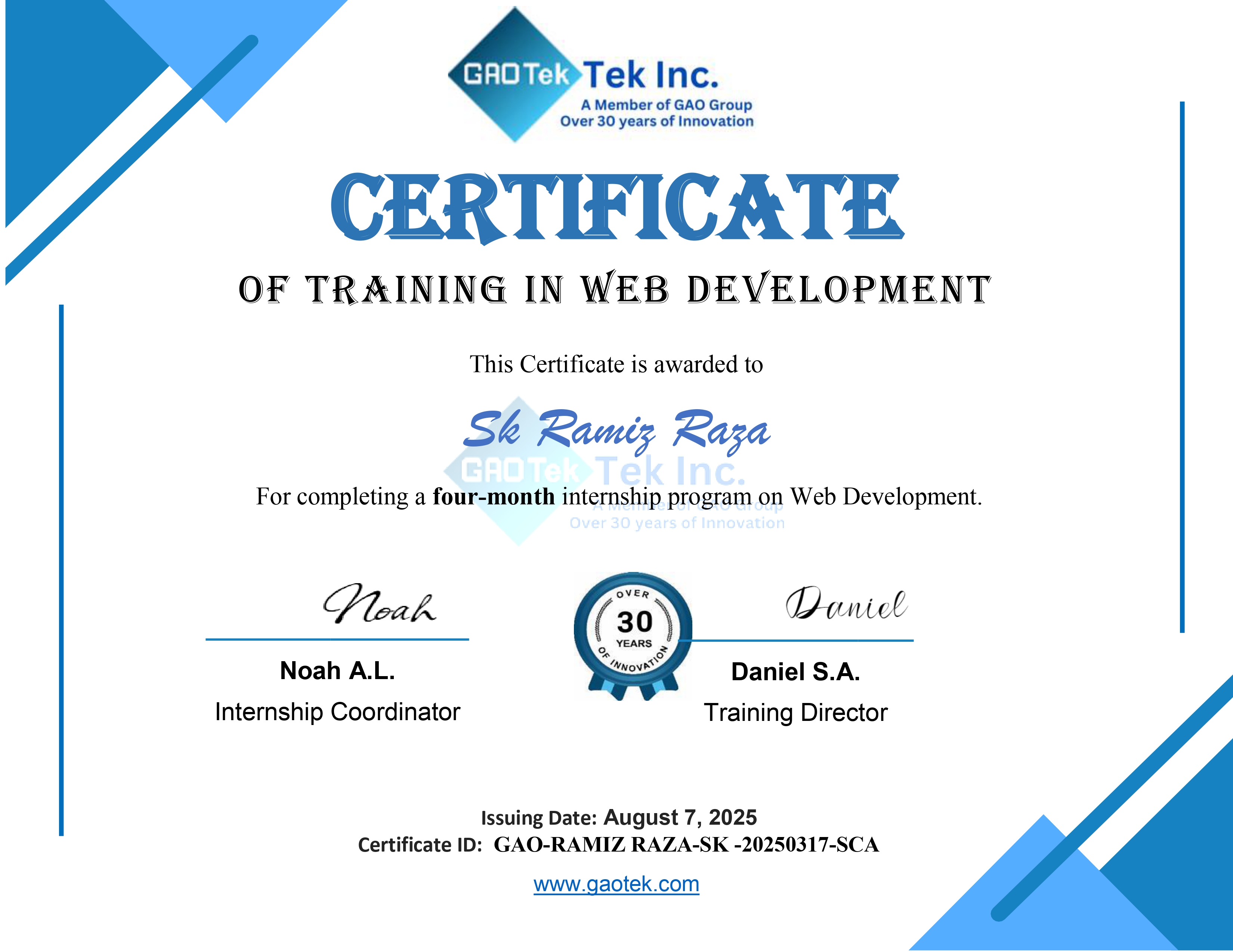 Web Development Internship