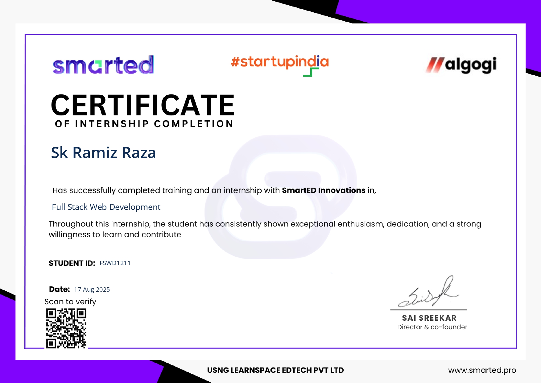 Full Stack Web Development Internship